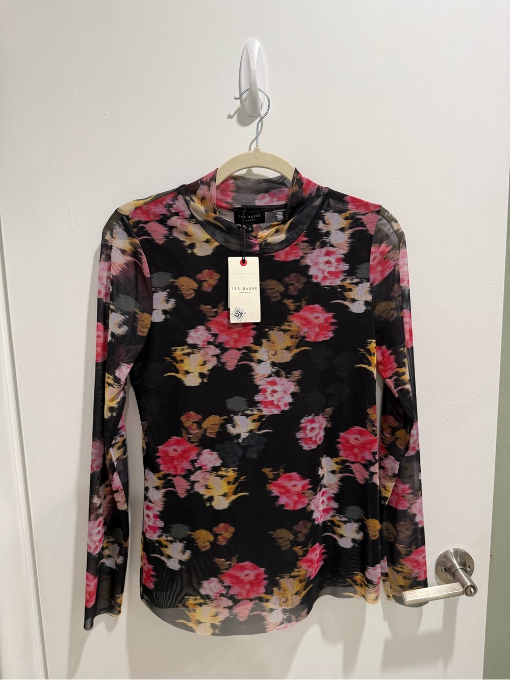 Ted Baker Black Floral Sheer Long Sleeve Top